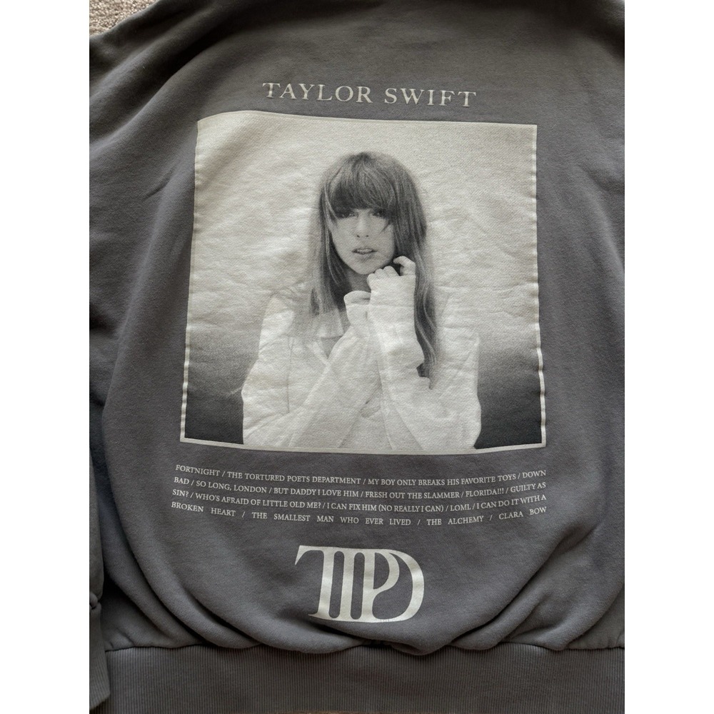 Taylor Swift Tortured Poets Department Hoodie Official Sz L Grey Pullover Eras - Picture 6 of 6